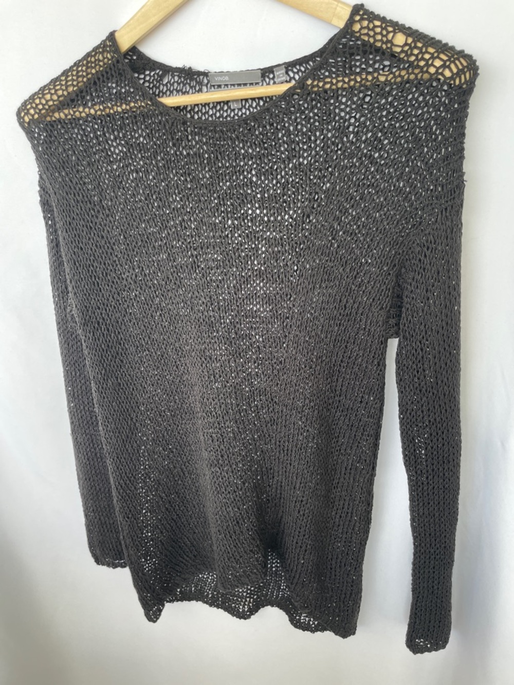 Vince Hand-knit Open-Knit Black Crewneck Sweater Size L